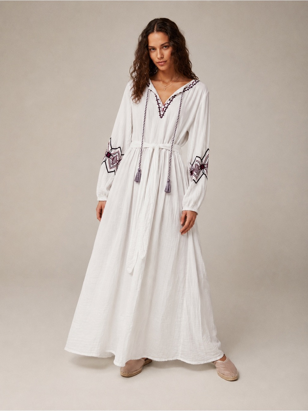 Lane Bryant White Maxi Dress with Purple Embroidery